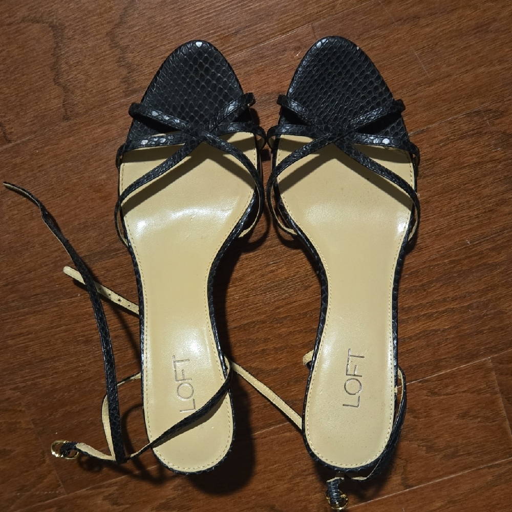 LOFT Black and Cream Strappy Heels